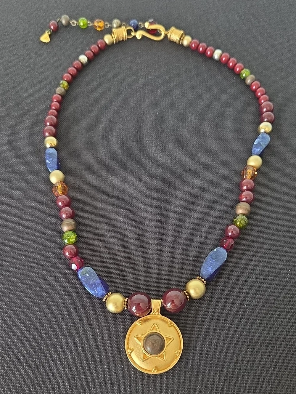 Vintage Liz Claiborne gold-tone and multi-color beaded necklace & earrings